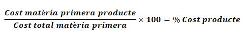 fòrmula percentatge cost ingredient