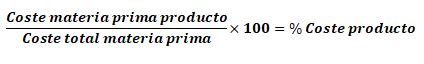 formula porcentaje coste ingrediente